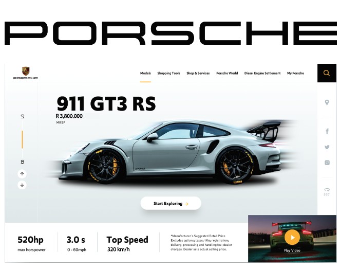 Porsche showcase website screenshot